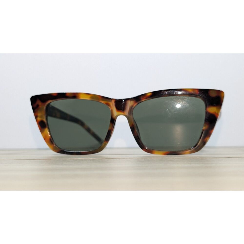 Saint Laurent Tortoise Shell Cat Eye Sunglasses Green Lenses Made in Italy